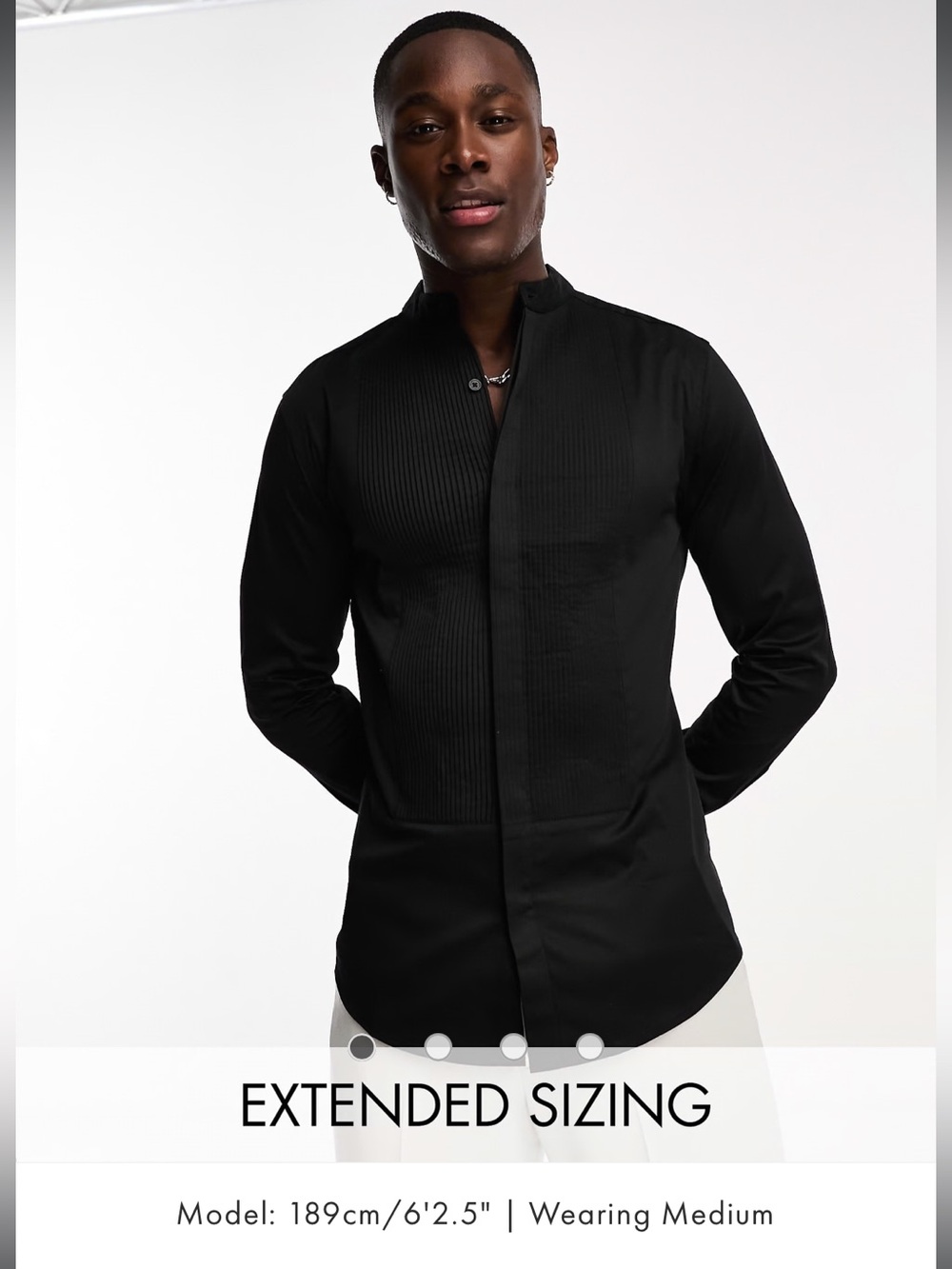 ASOS DESIGN formal skinny fit dress shirt with bib detail in black sateen